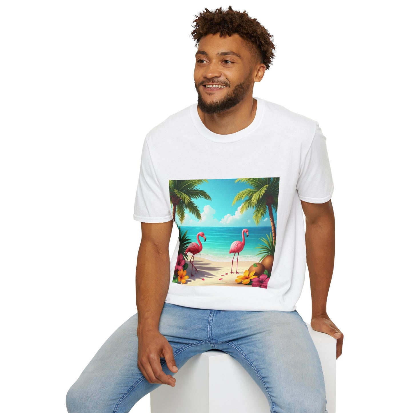 Tropical Flamingo T-Shirt, Unisex Summer Tee, Beach Vibes Apparel, Vacation Wear, Gift for Nature Lovers, Casual Style, Fun Tee