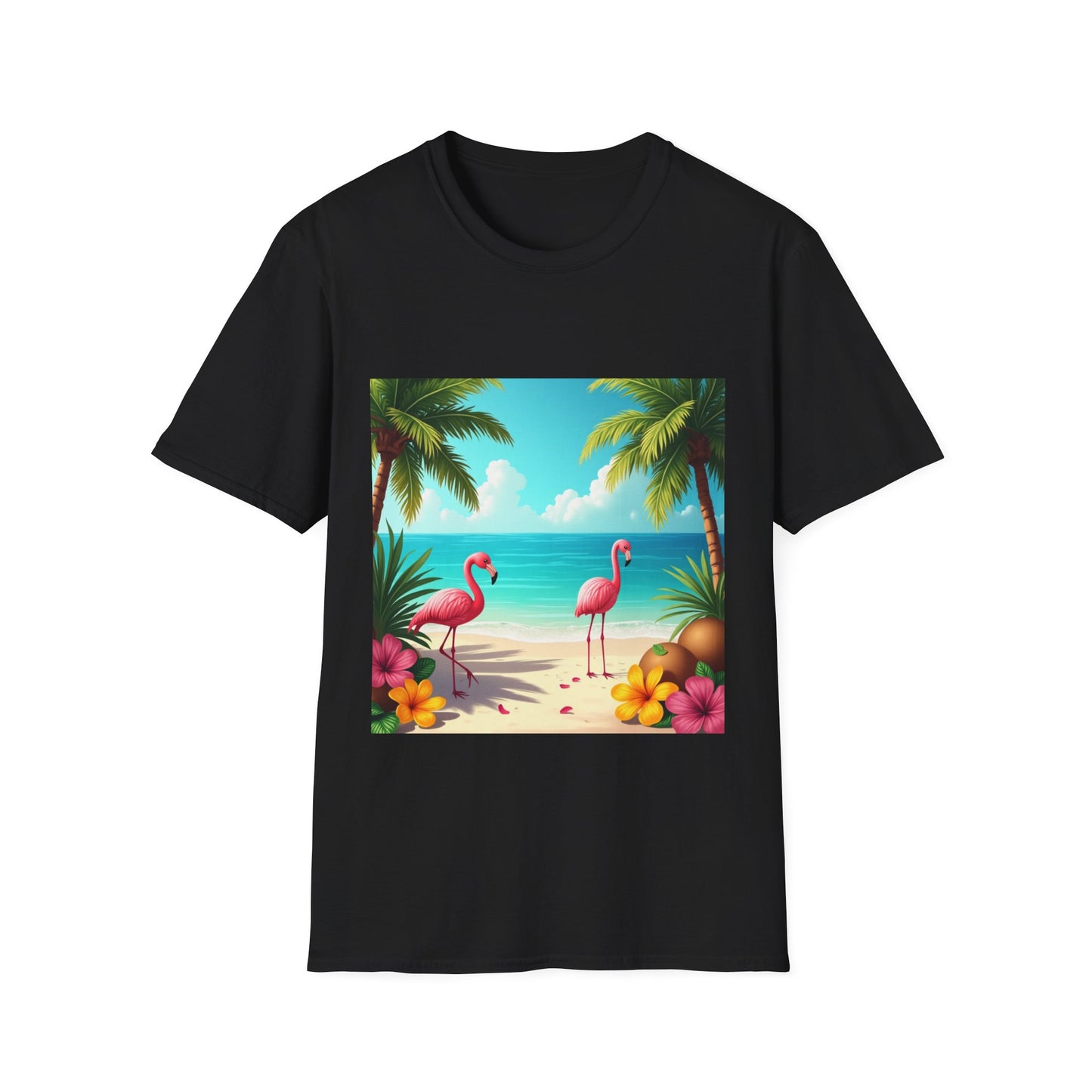 Tropical Flamingo T-Shirt, Unisex Summer Tee, Beach Vibes Apparel, Vacation Wear, Gift for Nature Lovers, Casual Style, Fun Tee