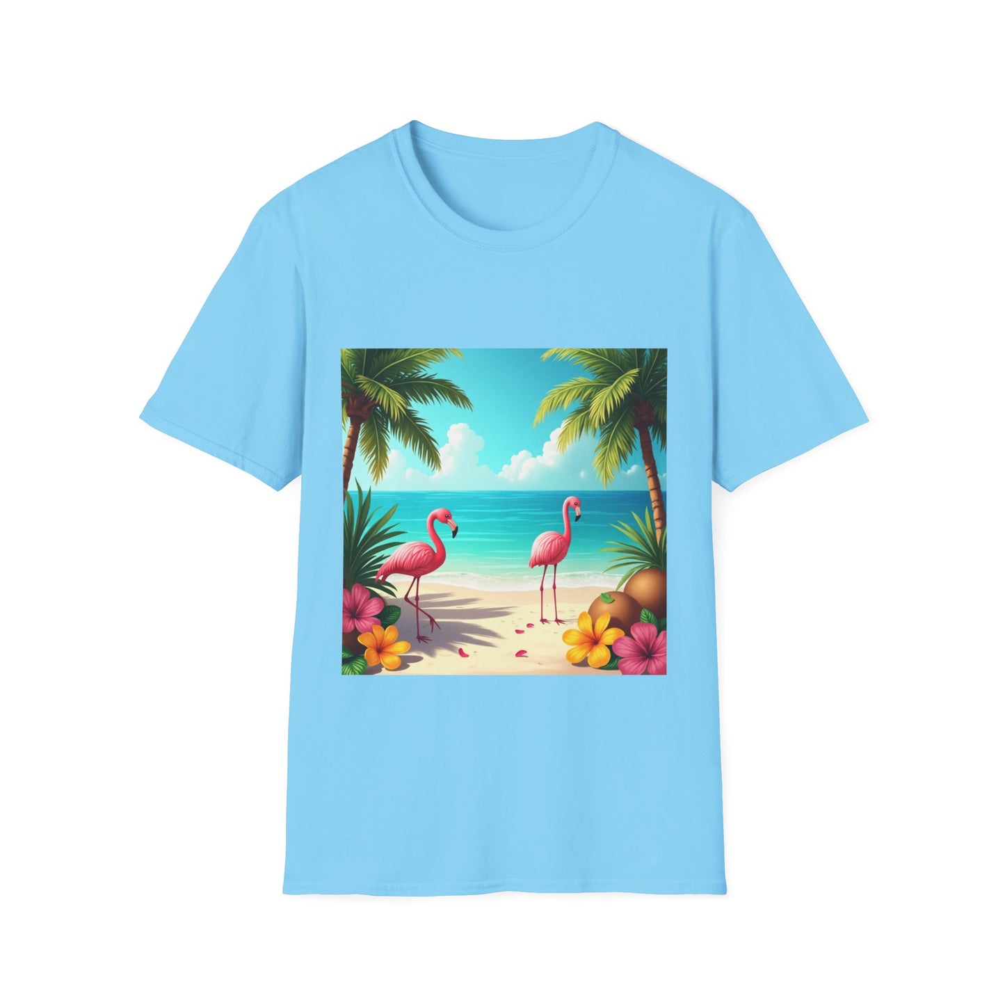 Tropical Flamingo T-Shirt, Unisex Summer Tee, Beach Vibes Apparel, Vacation Wear, Gift for Nature Lovers, Casual Style, Fun Tee