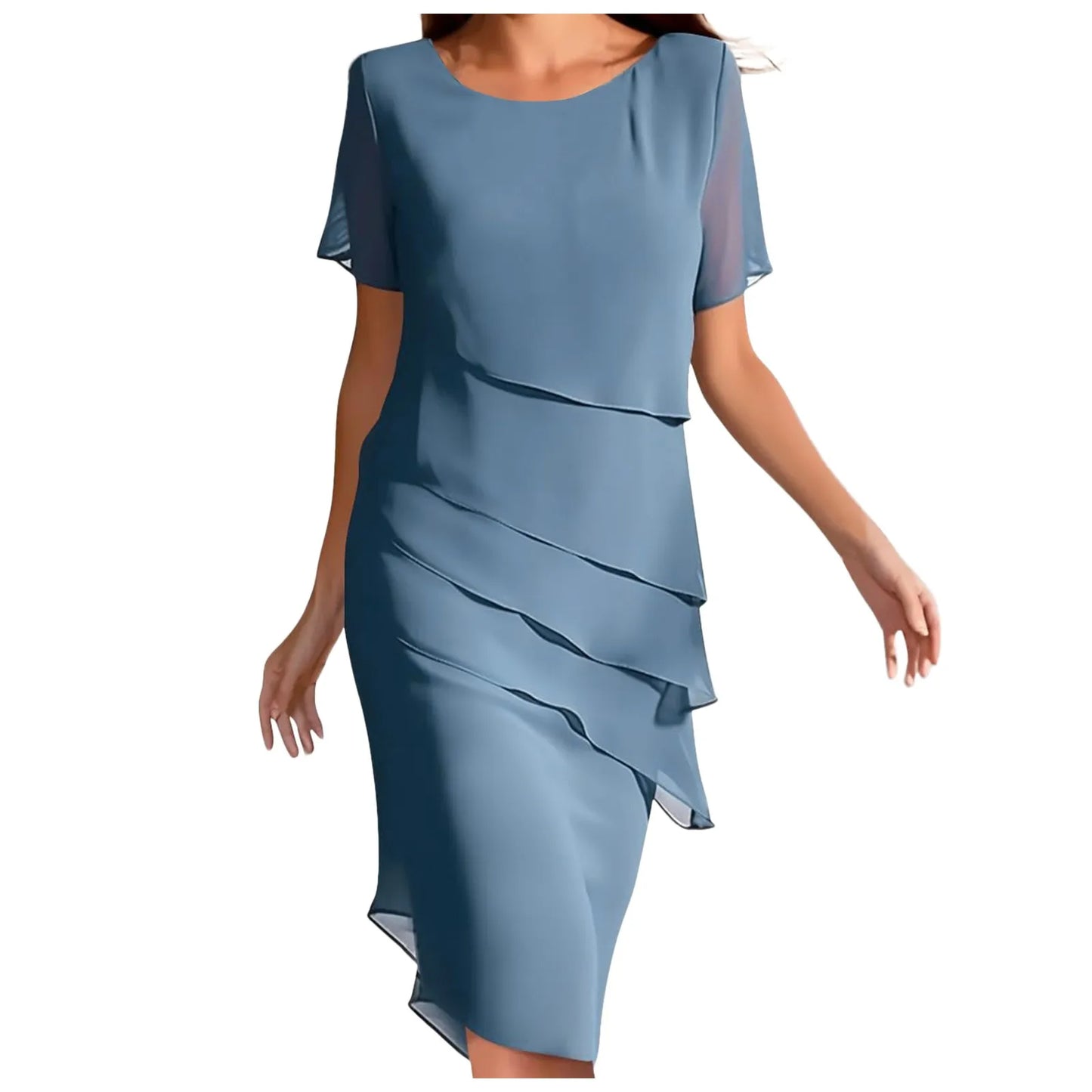 Luxury Women'S Elegant Dress Outfits Women'S Summer Dress Patchwork Chiffon Round Neck Short Vestidos De Fiesta Elegantes 2024