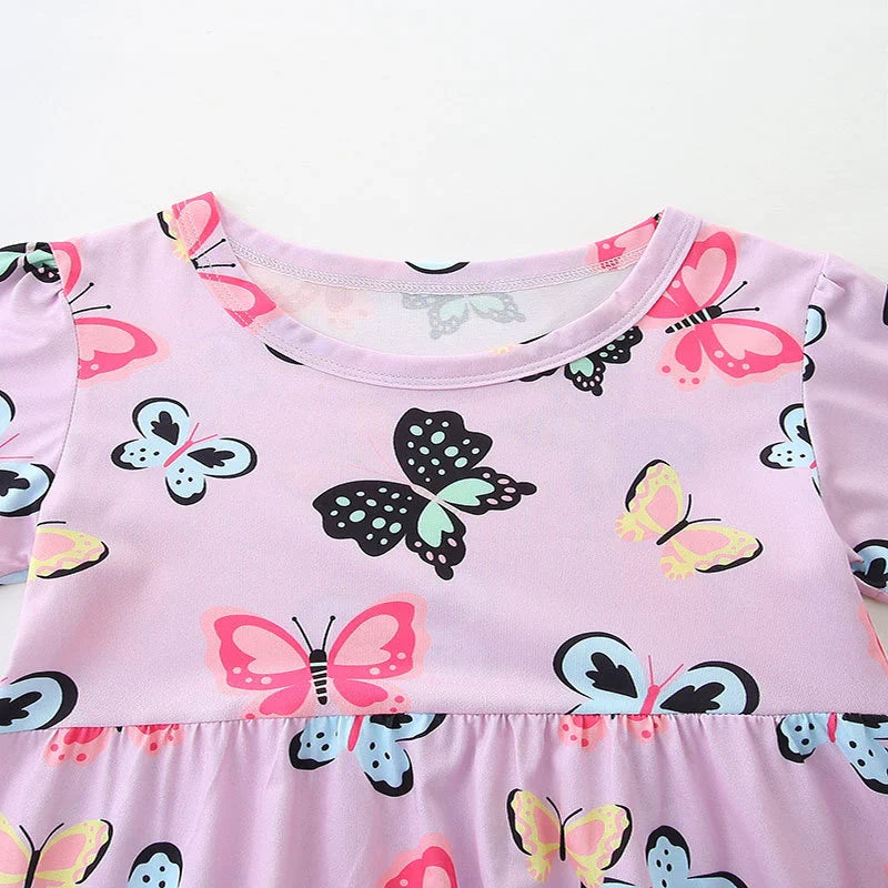 Summer Arrival Colorful Butterfly Pattern Short Sleeves Dress for Stylish Girls-3