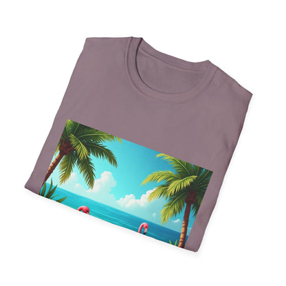 Tropical Flamingo T-Shirt, Unisex Summer Tee, Beach Vibes Apparel, Vacation Wear, Gift for Nature Lovers, Casual Style, Fun Tee