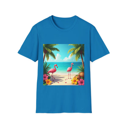 Tropical Flamingo T-Shirt, Unisex Summer Tee, Beach Vibes Apparel, Vacation Wear, Gift for Nature Lovers, Casual Style, Fun Tee