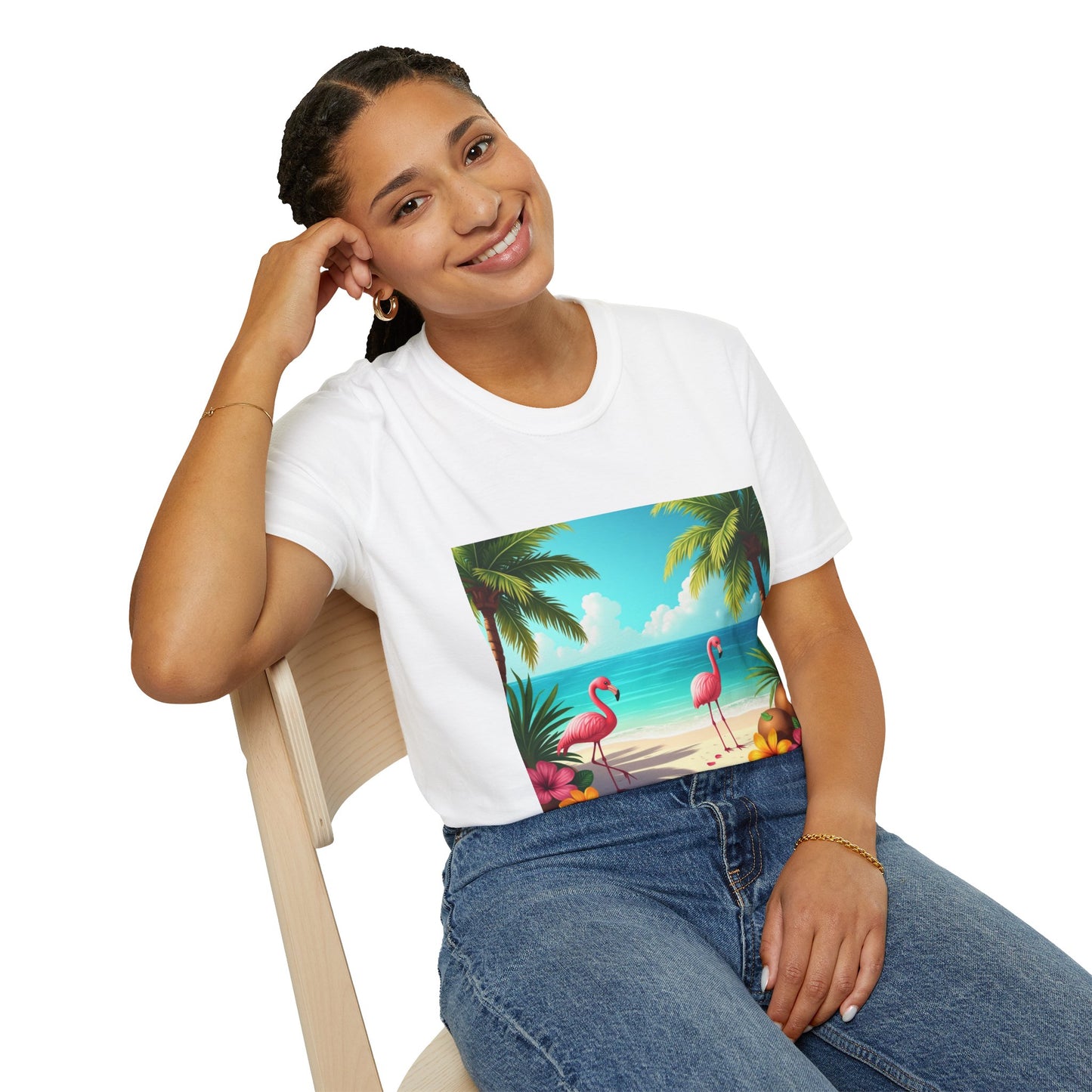 Tropical Flamingo T-Shirt, Unisex Summer Tee, Beach Vibes Apparel, Vacation Wear, Gift for Nature Lovers, Casual Style, Fun Tee