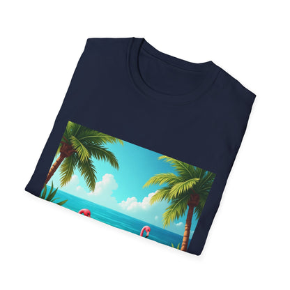 Tropical Flamingo T-Shirt, Unisex Summer Tee, Beach Vibes Apparel, Vacation Wear, Gift for Nature Lovers, Casual Style, Fun Tee