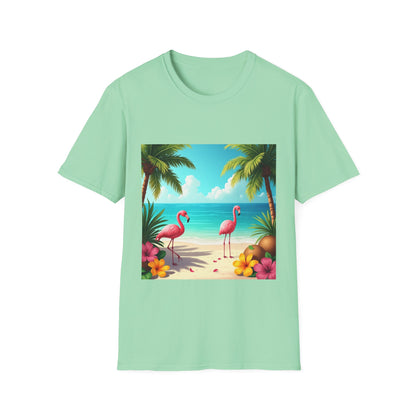 Tropical Flamingo T-Shirt, Unisex Summer Tee, Beach Vibes Apparel, Vacation Wear, Gift for Nature Lovers, Casual Style, Fun Tee