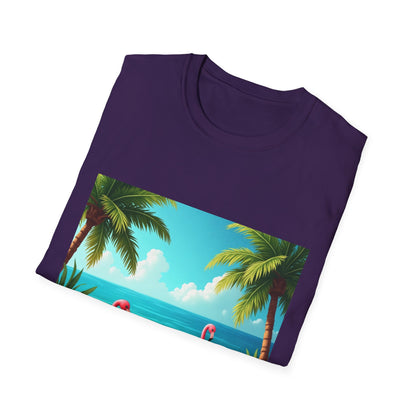 Tropical Flamingo T-Shirt, Unisex Summer Tee, Beach Vibes Apparel, Vacation Wear, Gift for Nature Lovers, Casual Style, Fun Tee