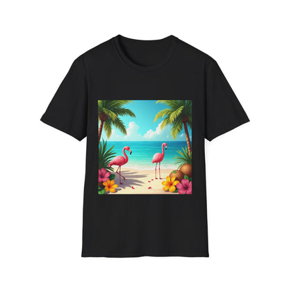 Tropical Flamingo T-Shirt, Unisex Summer Tee, Beach Vibes Apparel, Vacation Wear, Gift for Nature Lovers, Casual Style, Fun Tee