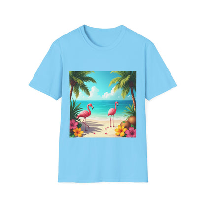 Tropical Flamingo T-Shirt, Unisex Summer Tee, Beach Vibes Apparel, Vacation Wear, Gift for Nature Lovers, Casual Style, Fun Tee