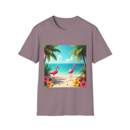 Tropical Flamingo T-Shirt, Unisex Summer Tee, Beach Vibes Apparel, Vacation Wear, Gift for Nature Lovers, Casual Style, Fun Tee