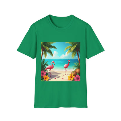 Tropical Flamingo T-Shirt, Unisex Summer Tee, Beach Vibes Apparel, Vacation Wear, Gift for Nature Lovers, Casual Style, Fun Tee