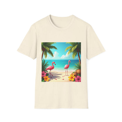 Tropical Flamingo T-Shirt, Unisex Summer Tee, Beach Vibes Apparel, Vacation Wear, Gift for Nature Lovers, Casual Style, Fun Tee