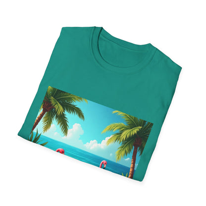 Tropical Flamingo T-Shirt, Unisex Summer Tee, Beach Vibes Apparel, Vacation Wear, Gift for Nature Lovers, Casual Style, Fun Tee