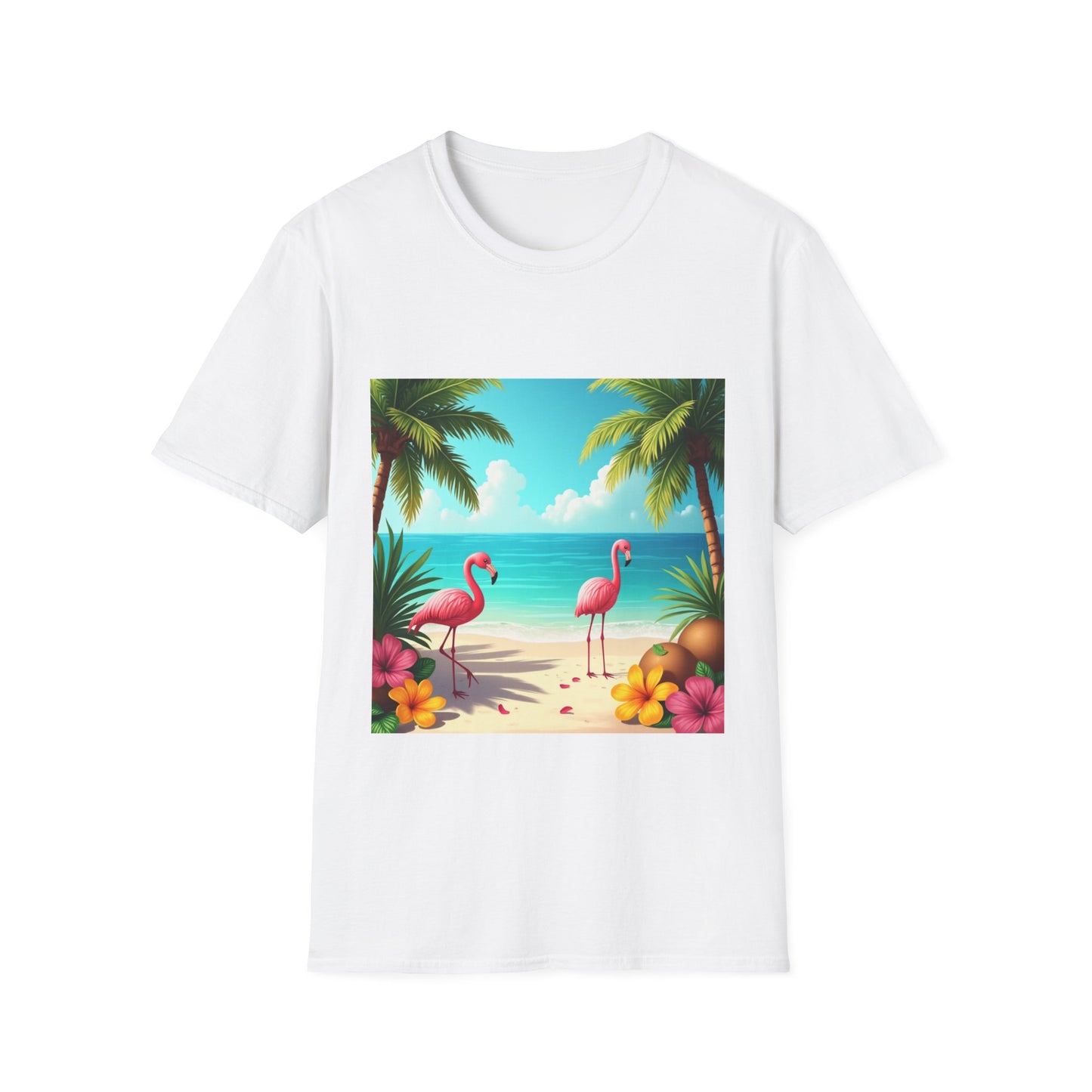 Tropical Flamingo T-Shirt, Unisex Summer Tee, Beach Vibes Apparel, Vacation Wear, Gift for Nature Lovers, Casual Style, Fun Tee