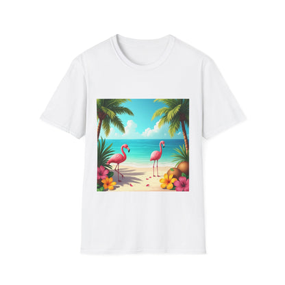 Tropical Flamingo T-Shirt, Unisex Summer Tee, Beach Vibes Apparel, Vacation Wear, Gift for Nature Lovers, Casual Style, Fun Tee