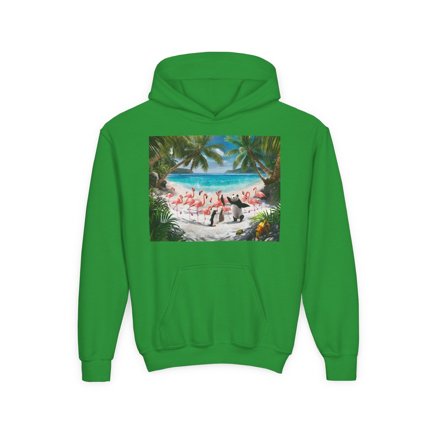 Copy of Tropical Youth Hoodie with Flamingos and Beach Scene, Summer Gift for Kids, Fun Vacation Apparel, Cute Animal Sweatshirt, Beach Party Outfit