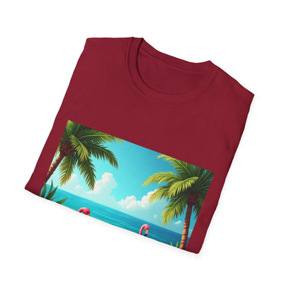 Tropical Flamingo T-Shirt, Unisex Summer Tee, Beach Vibes Apparel, Vacation Wear, Gift for Nature Lovers, Casual Style, Fun Tee