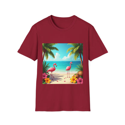 Tropical Flamingo T-Shirt, Unisex Summer Tee, Beach Vibes Apparel, Vacation Wear, Gift for Nature Lovers, Casual Style, Fun Tee