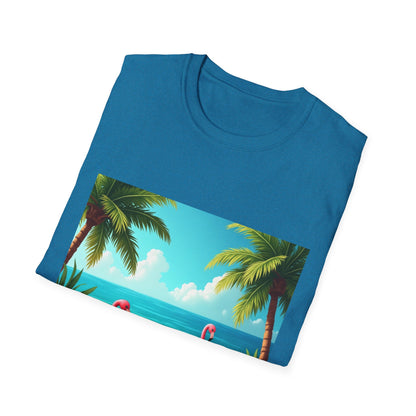 Tropical Flamingo T-Shirt, Unisex Summer Tee, Beach Vibes Apparel, Vacation Wear, Gift for Nature Lovers, Casual Style, Fun Tee
