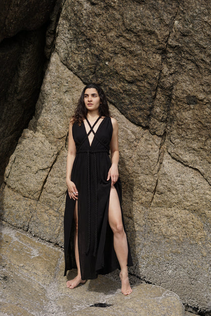 Beige Cotton Breathable Summer Maxi Dress