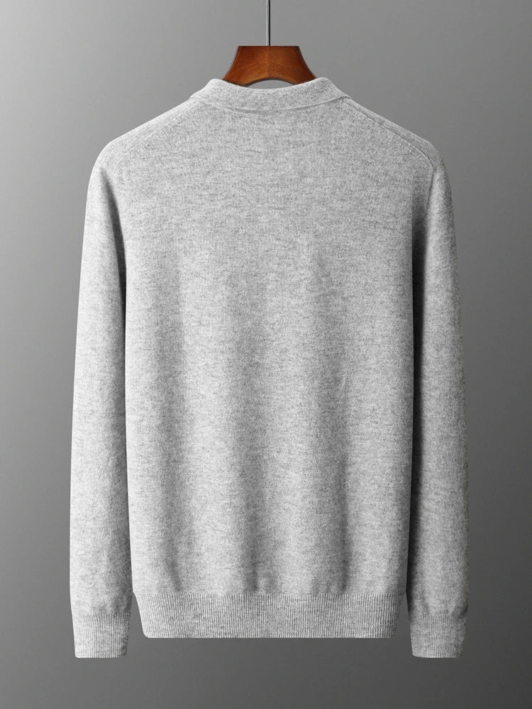 Luxury Men Cashmere Sweater 100% Merino Wool Buttoned Pullover Autumn Winter Polo Collar Knitwear Male Casual Warm Jumper Tops