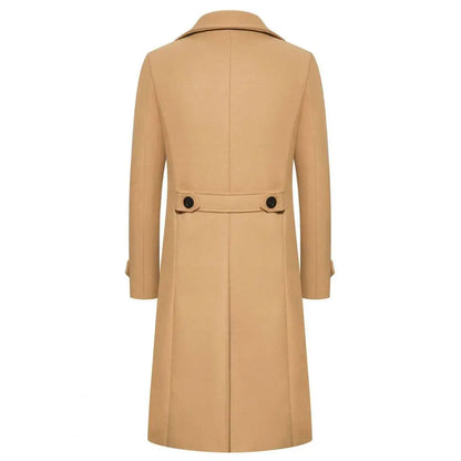 Double-breasted Coat Double-breasted Men's Overcoat Slim Fit Mid Length Long Sleeve Thick Windproof Warm Solid Color Cardigan