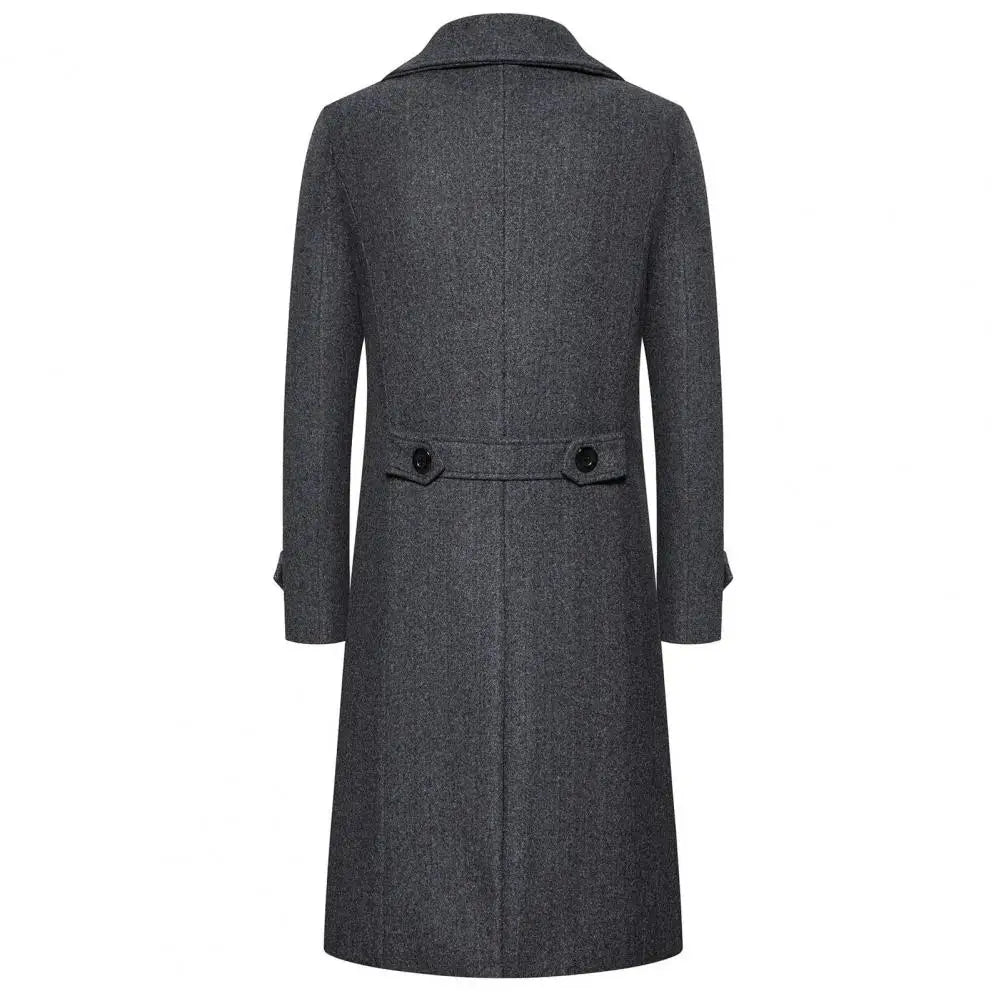 Double-breasted Coat Double-breasted Men's Overcoat Slim Fit Mid Length Long Sleeve Thick Windproof Warm Solid Color Cardigan
