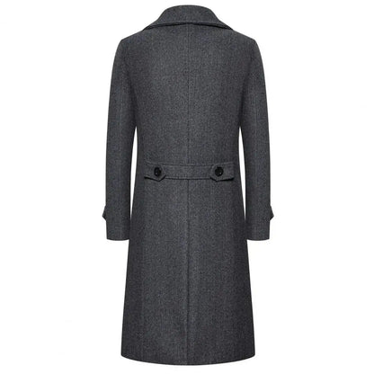 Double-breasted Coat Double-breasted Men's Overcoat Slim Fit Mid Length Long Sleeve Thick Windproof Warm Solid Color Cardigan