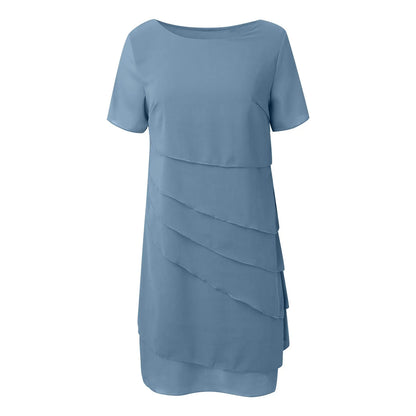 Luxury Women'S Elegant Dress Outfits Women'S Summer Dress Patchwork Chiffon Round Neck Short Vestidos De Fiesta Elegantes 2024