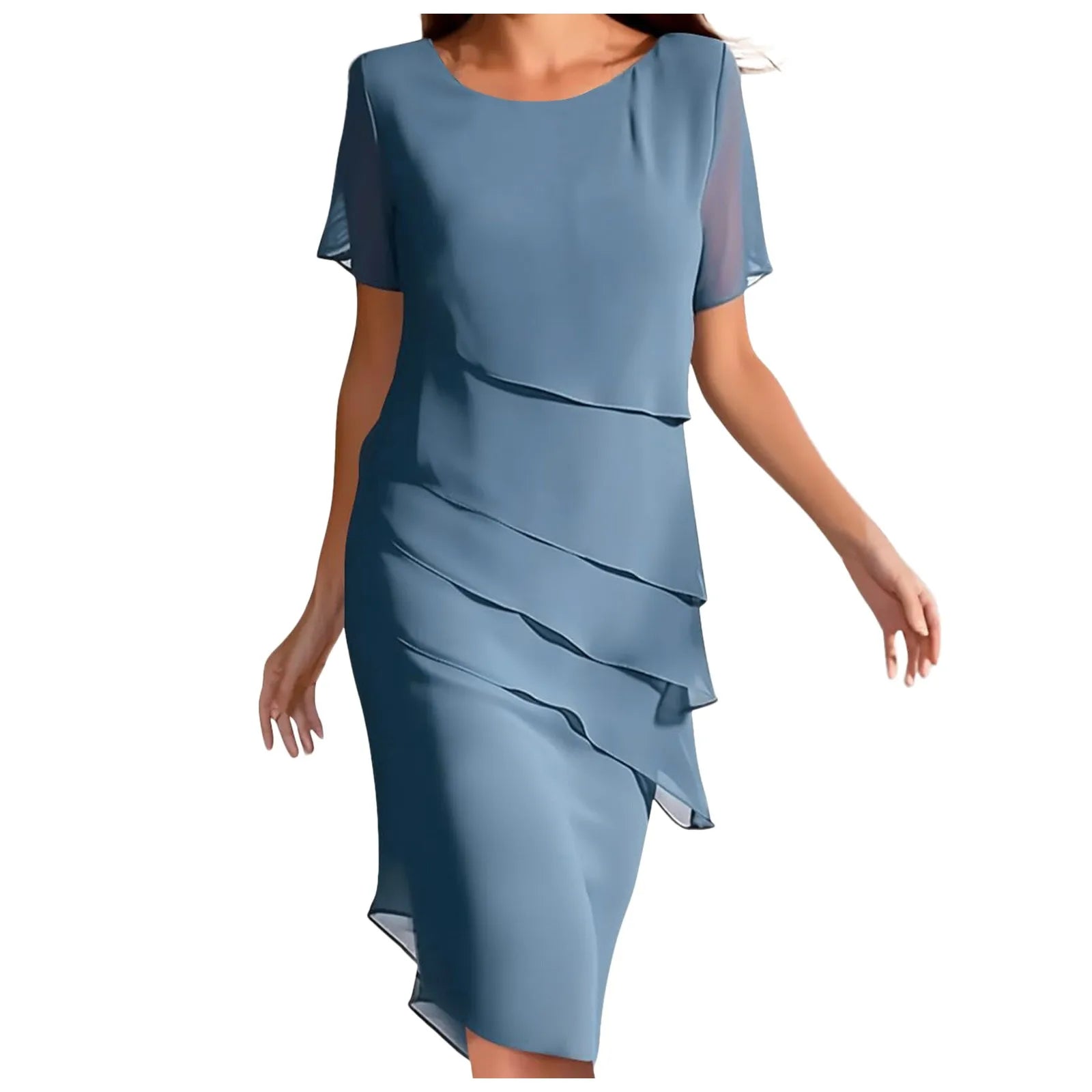 Luxury Women'S Elegant Dress Outfits Women'S Summer Dress Patchwork Chiffon Round Neck Short Vestidos De Fiesta Elegantes 2024