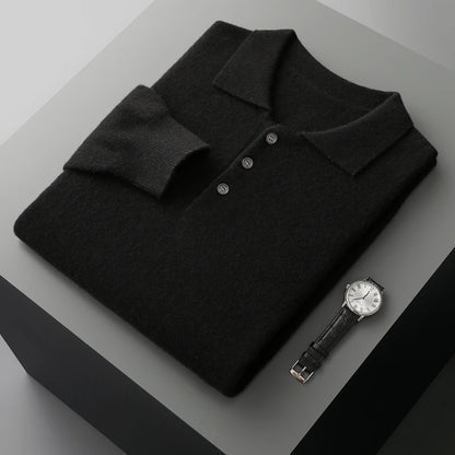 Luxury Men Cashmere Sweater 100% Merino Wool Buttoned Pullover Autumn Winter Polo Collar Knitwear Male Casual Warm Jumper Tops