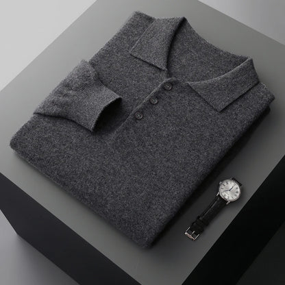 Luxury Men Cashmere Sweater 100% Merino Wool Buttoned Pullover Autumn Winter Polo Collar Knitwear Male Casual Warm Jumper Tops