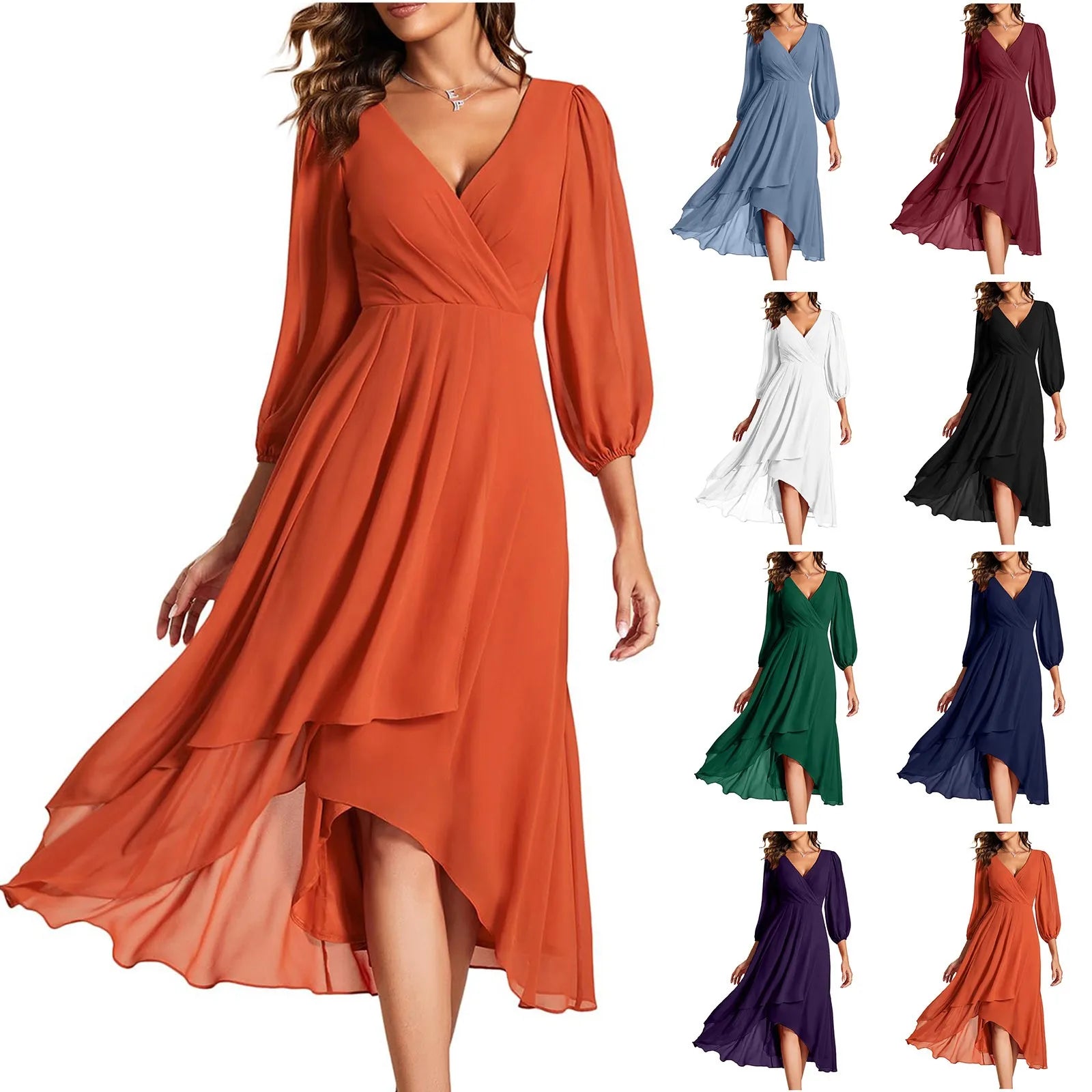 Elegant Evening Dress Long Sleeves Pleated Ruffles Knee-Length 2024 Ever Pretty Of Chiffon Navy Blue Wedding Guest Dresses