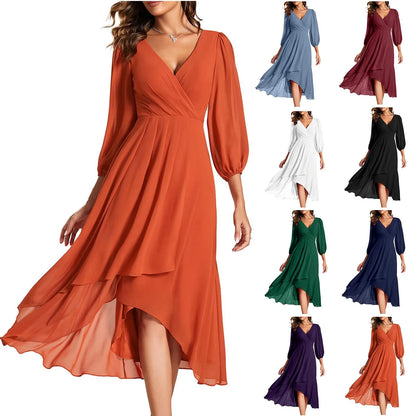Elegant Evening Dress Long Sleeves Pleated Ruffles Knee-Length 2024 Ever Pretty Of Chiffon Navy Blue Wedding Guest Dresses