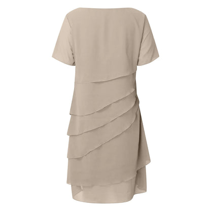 Luxury Women'S Elegant Dress Outfits Women'S Summer Dress Patchwork Chiffon Round Neck Short Vestidos De Fiesta Elegantes 2024
