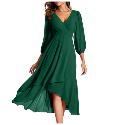Elegant Evening Dress Long Sleeves Pleated Ruffles Knee-Length 2024 Ever Pretty Of Chiffon Navy Blue Wedding Guest Dresses