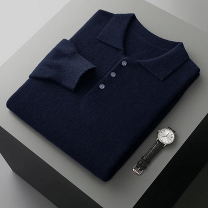 Luxury Men Cashmere Sweater 100% Merino Wool Buttoned Pullover Autumn Winter Polo Collar Knitwear Male Casual Warm Jumper Tops