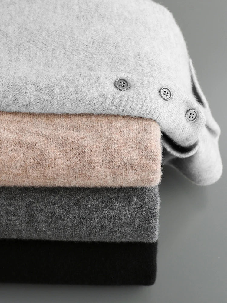 Luxury Men Cashmere Sweater 100% Merino Wool Buttoned Pullover Autumn Winter Polo Collar Knitwear Male Casual Warm Jumper Tops