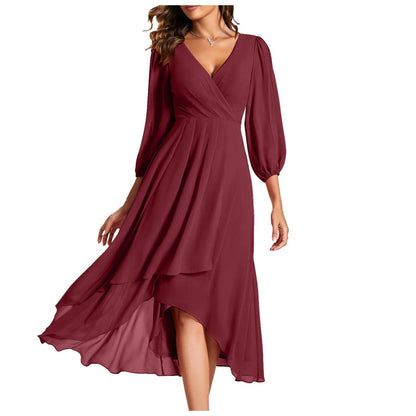 Elegant Evening Dress Long Sleeves Pleated Ruffles Knee-Length 2024 Ever Pretty Of Chiffon Navy Blue Wedding Guest Dresses