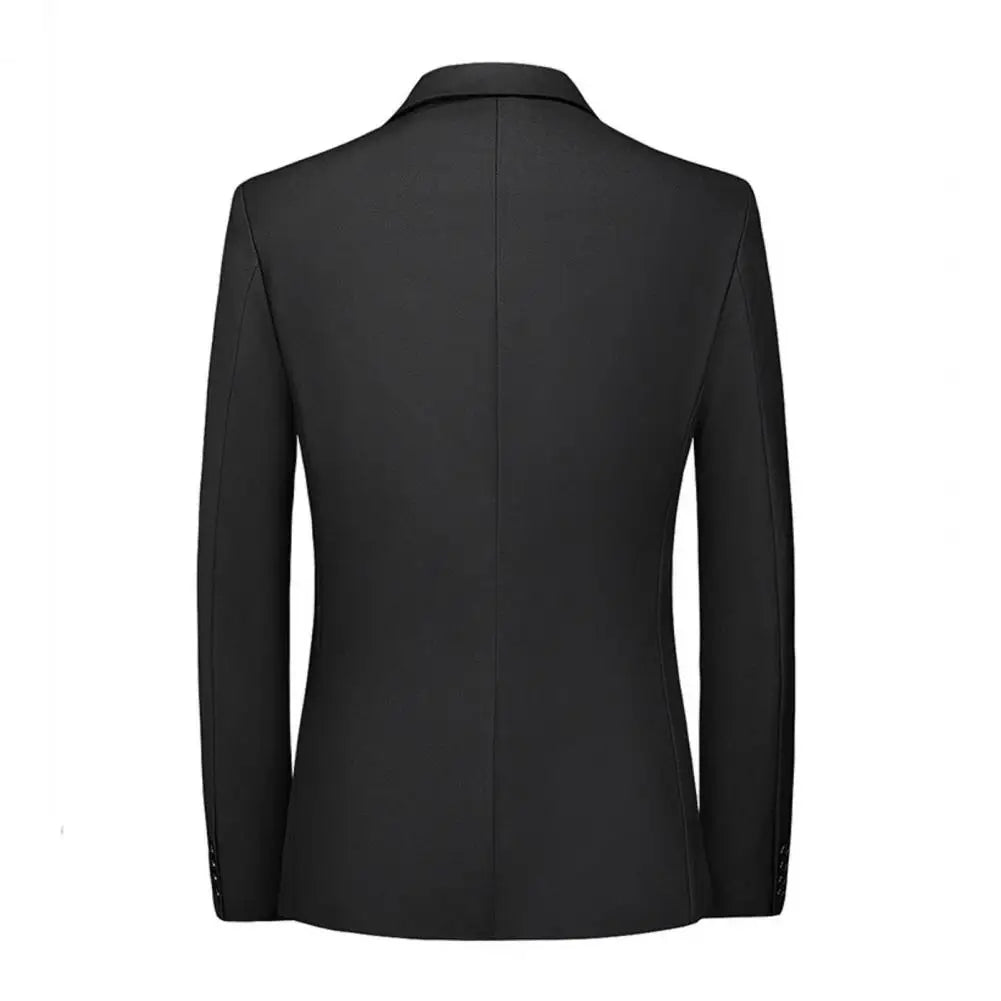 2Pcs/Set Men Slim Fit Suit Set Lapel Long Sleeve Single Button Suit Coat Mid-rise Long Pants Set Solid Color Business Outfit
