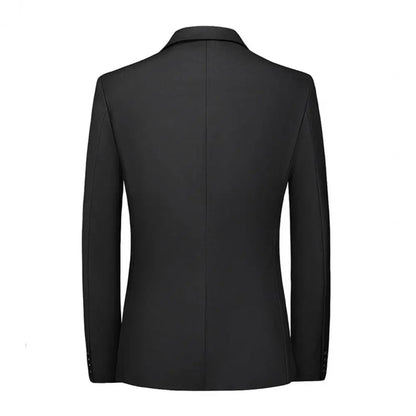 2Pcs/Set Men Slim Fit Suit Set Lapel Long Sleeve Single Button Suit Coat Mid-rise Long Pants Set Solid Color Business Outfit