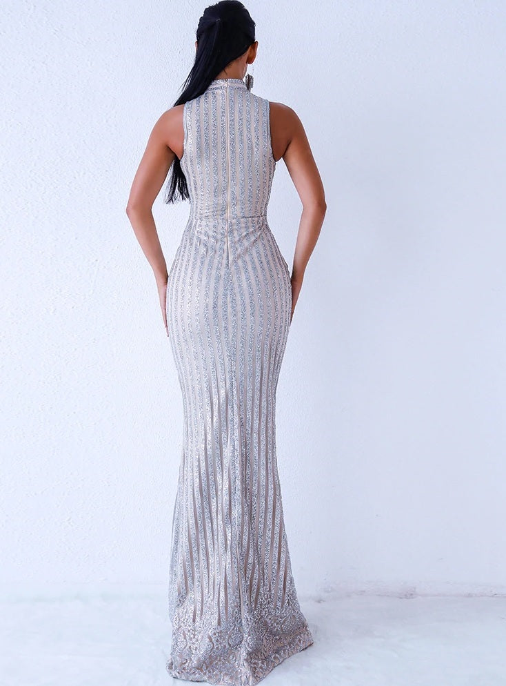 Silver Sleeveless Evening Gown (Copy)