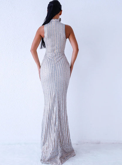 Silver Sleeveless Evening Gown (Copy)
