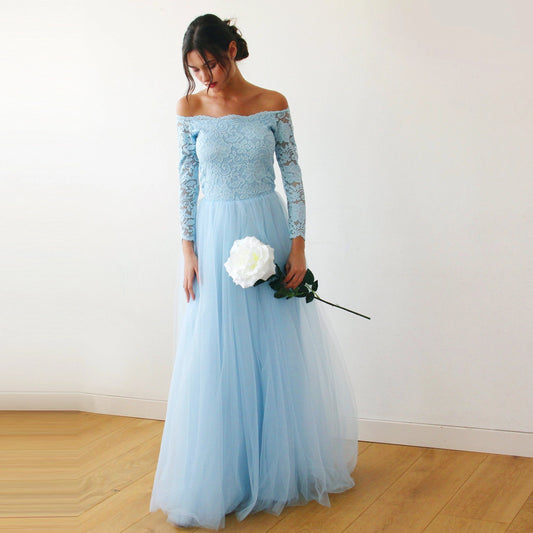 Light Blue Off-The-Shoulder Dress #1134