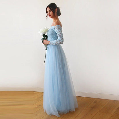 Light Blue Off-The-Shoulder Dress #1134
