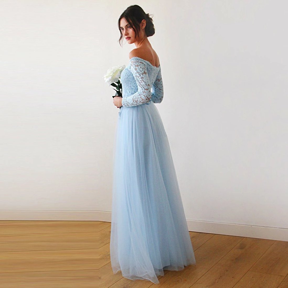 Light Blue Off-The-Shoulder Dress #1134