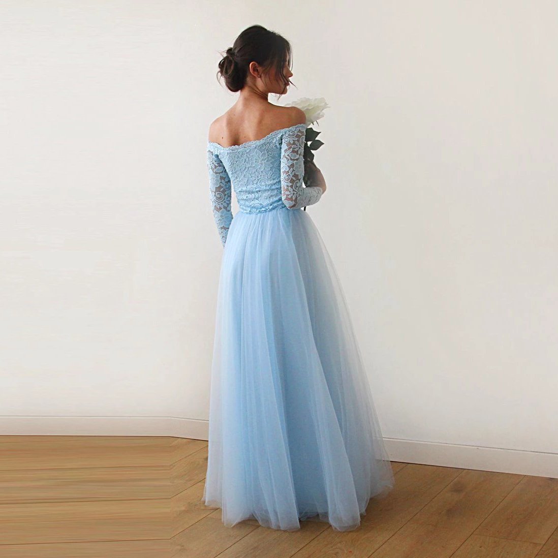 Light Blue Off-The-Shoulder Dress #1134