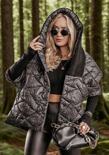 Women's Diamond Lattice Hooded Casual Long Sleeve Coat
