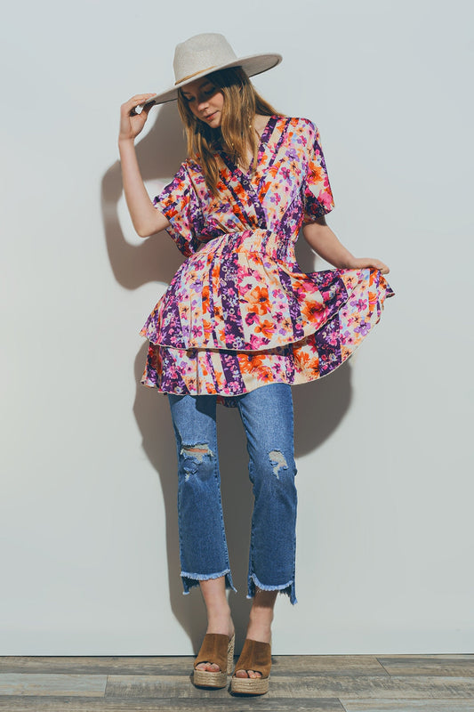 Floral Mini Dress in Multicolour (Copy)