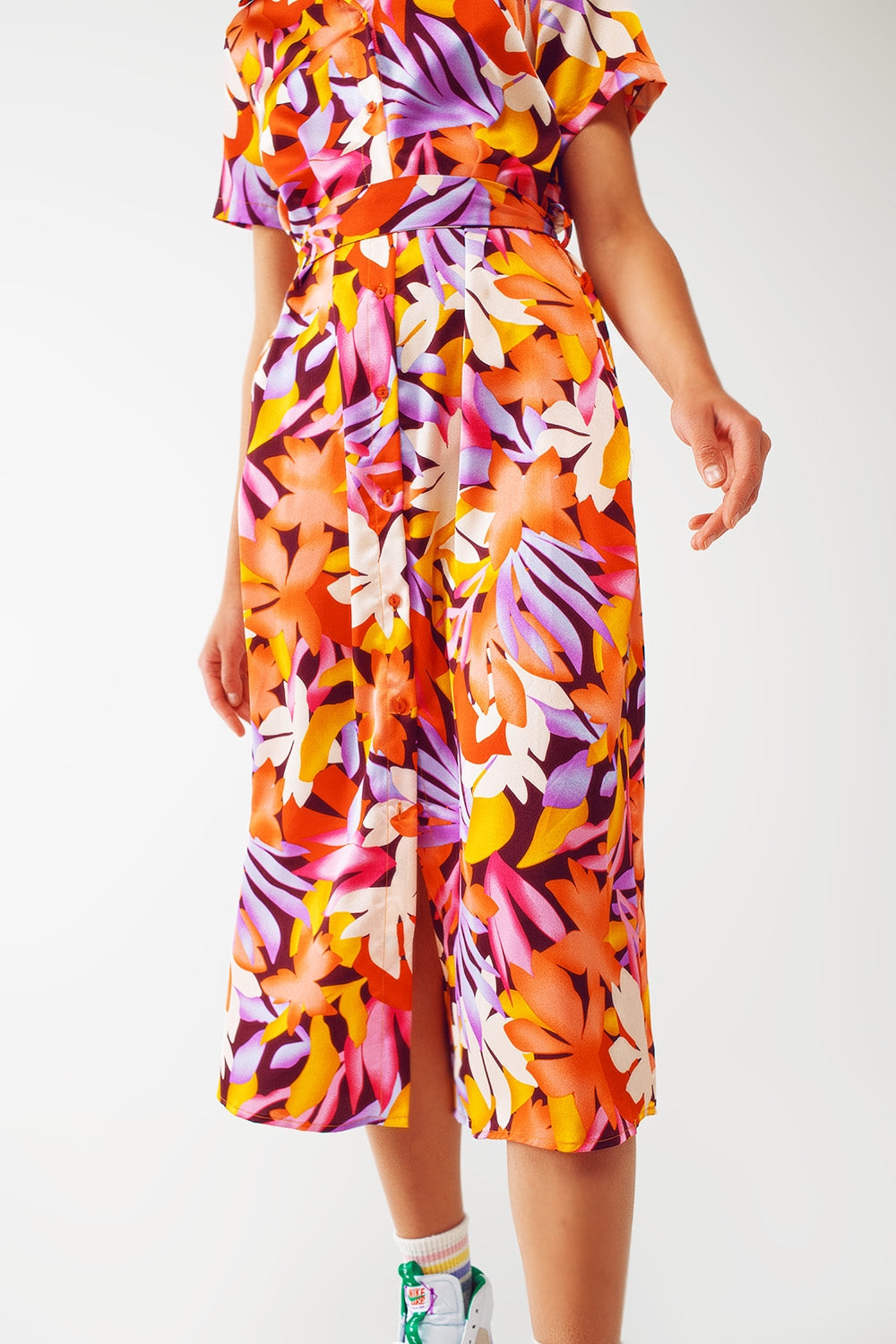 Midi Floral Print Dress in Multicolour (Copy)